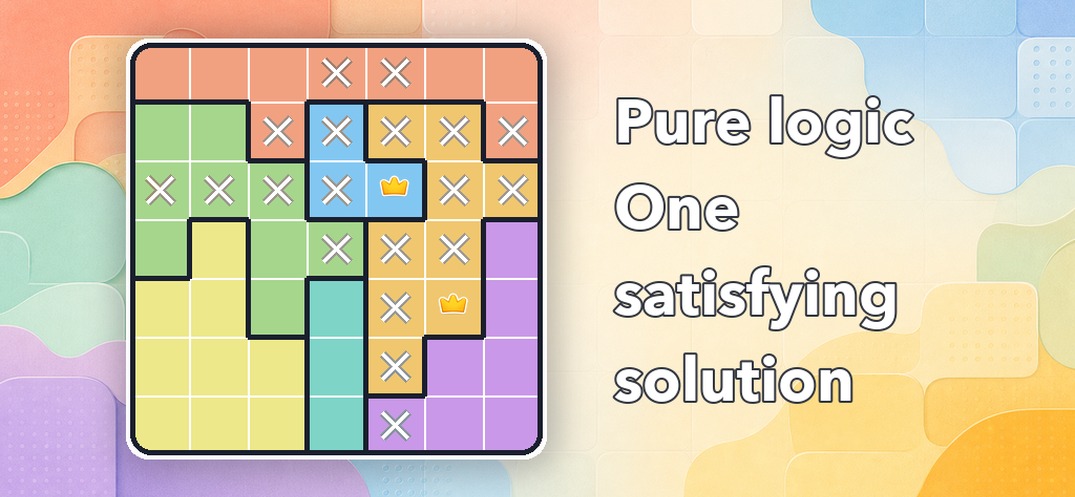 Crown Queens feature graphic showing a colorful logic board and the message Pure logic, one satisfying solution